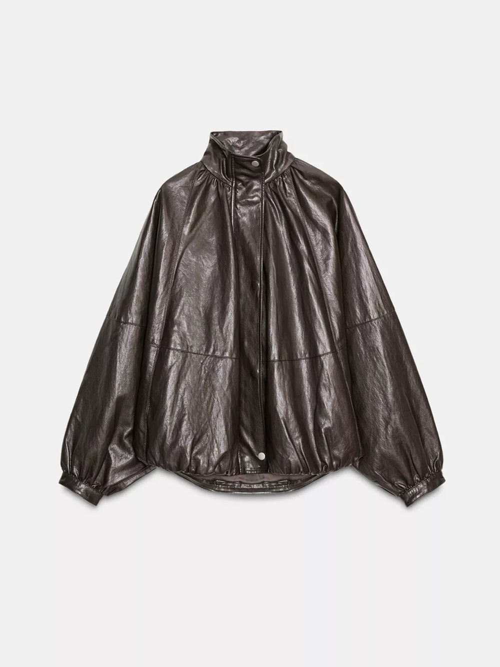 Zara Dark Brown Shiny Bomber Jacket - Picture 1 of 6